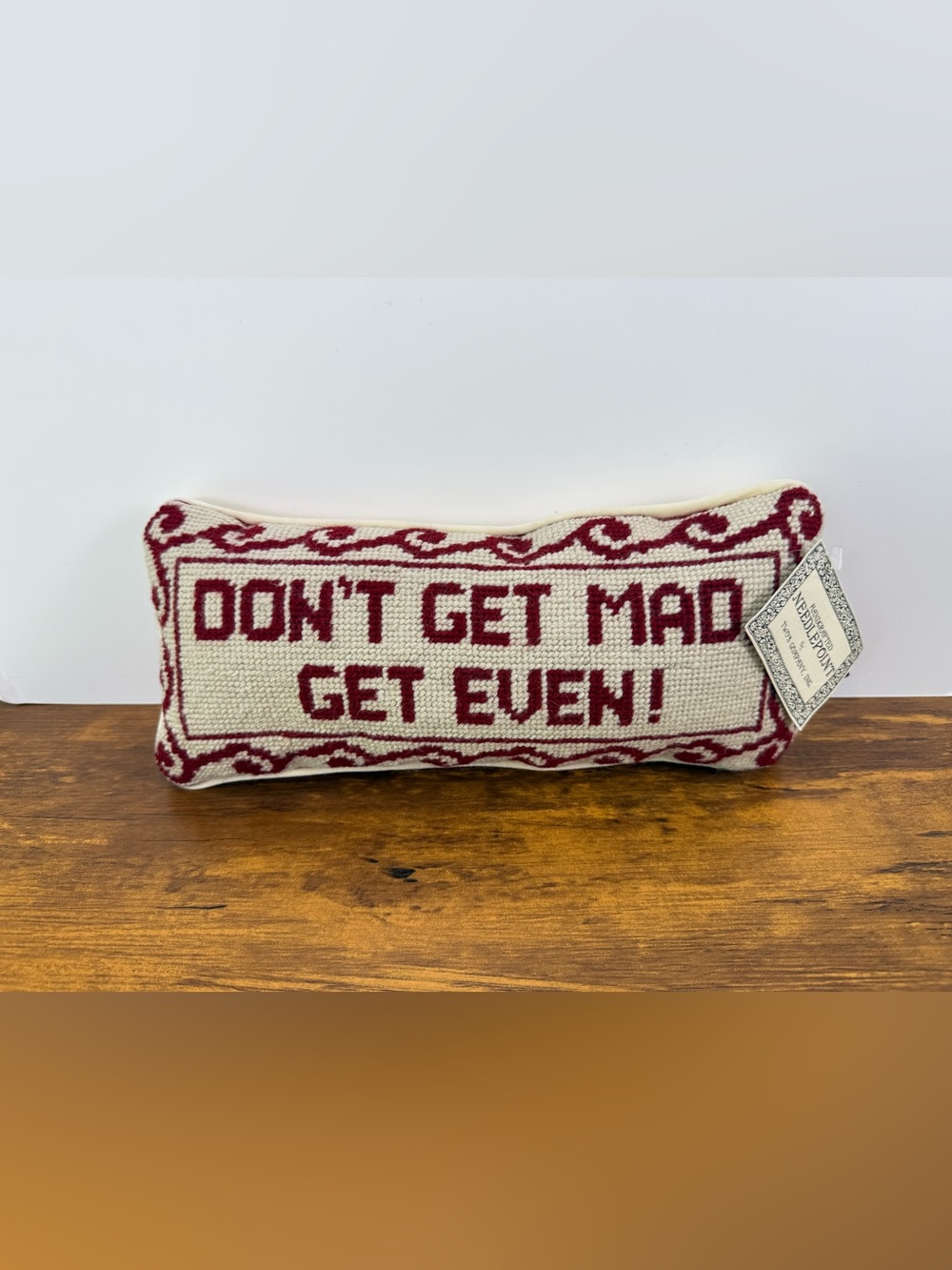 Two’s Company 100% Wool Needlepoint Pillow Don’t Get Mad Get Even Vintage Style